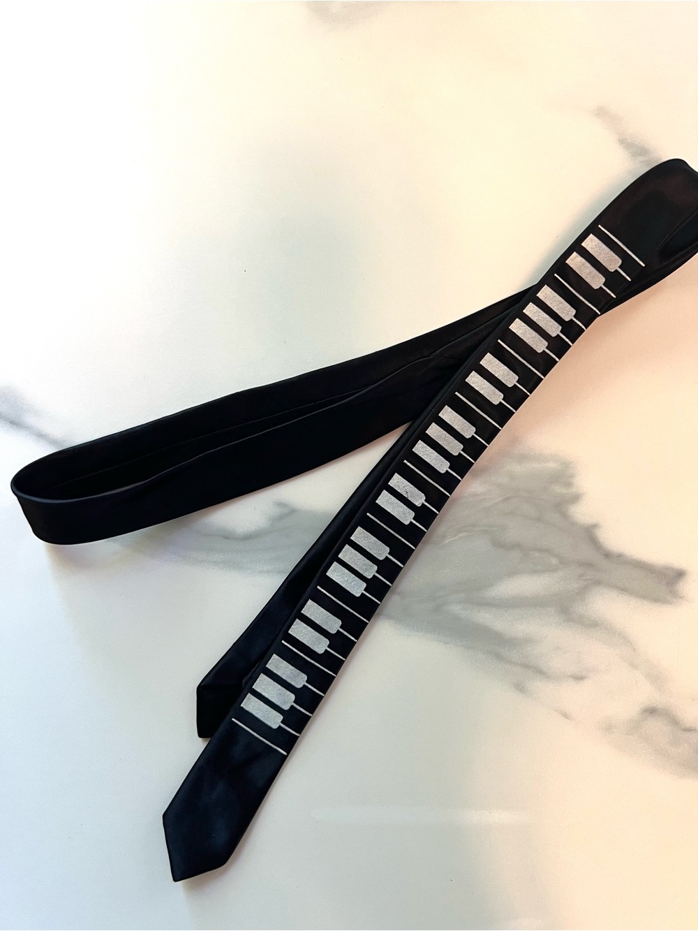 Vintage 80s Black Satin Piano Keyboard Skinny Tie Rare